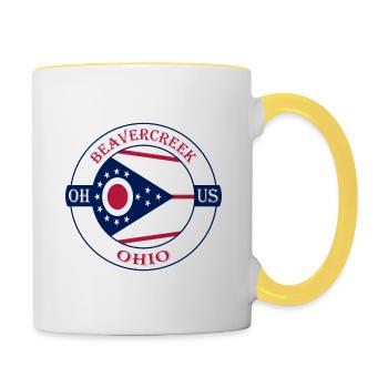 Beavercreek Ohio Flagge USA Reise Souvenir Abzeichen - Tasse zweifarbig - Weiß/Gelb - Rechts