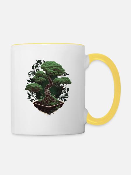 Topfbonsai - Tasse zweifarbig - Weiß/Gelb