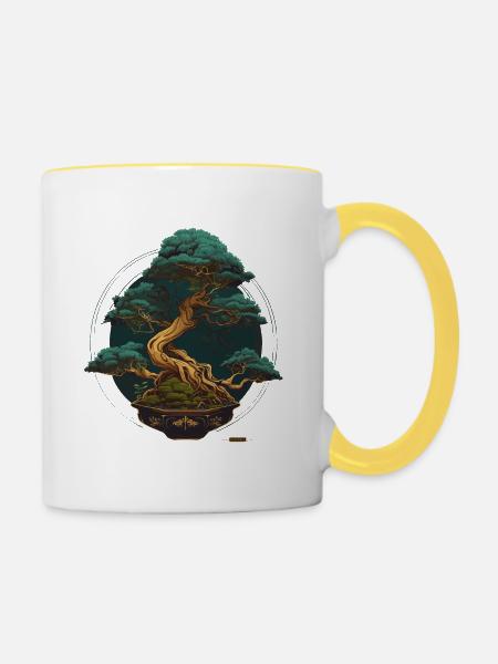 Goldener Bonsai - Tasse zweifarbig - Weiß/Gelb