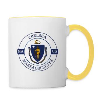Chelsea Massachusetts Flag USA Souvenir Badge - Contrasting Mug - white/yellow - Right