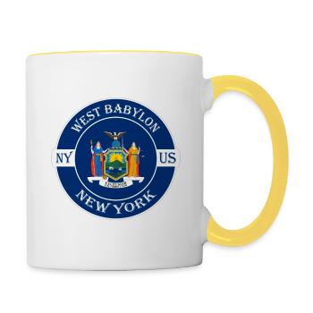 West Babylon New York Flagge USA Souvenir Abzeichen - Tasse zweifarbig - Weiß/Gelb - Rechts