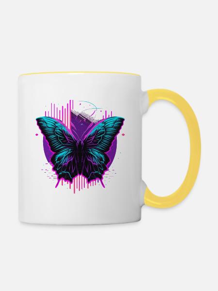 Leuchten im dunklen Schmetterling - Tasse zweifarbig - Weiß/Gelb