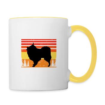 Volpino Italiano Hundeliebhaber Silhouette Retro Sonnenuntergang - Tasse zweifarbig - Weiß/Gelb - Rechts