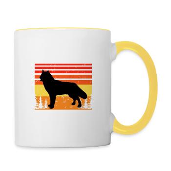 Northern Inuit Dog Lover Silhouette Vintage Sunset - Contrasting Mug - white/yellow - Right
