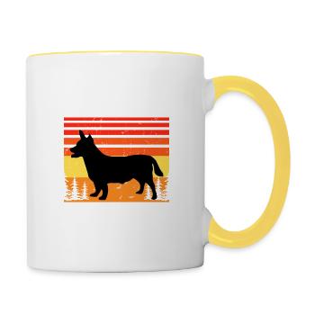 Lancashire Heeler Dog Love Silhouette Retro Sunset - Contrasting Mug - white/yellow - Right