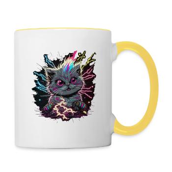 Cat Charging Up - Contrasting Mug - white/yellow - Right