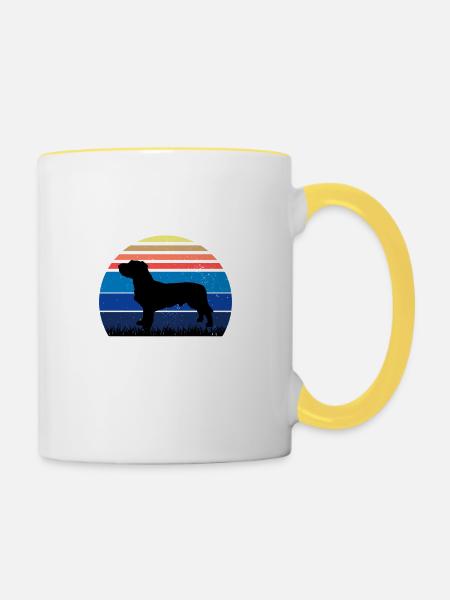 Basset Fauve De Bretagne Dog Silhouette Retro Zon - Mok tweekleurig - wit/geel