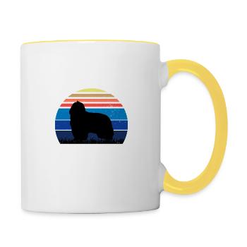 Collie barbu amoureux des chiens Silhouette Vintage Coucher de soleil - Mug contrasté - blanc/jaune - Droite
