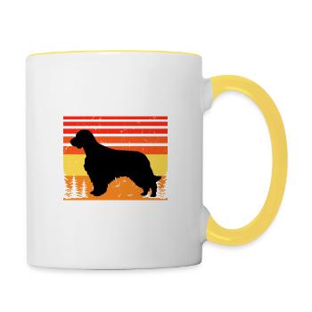 Welsh Springer Spaniel Dog Silhouette Retro Sunset - Contrasting Mug - white/yellow - Right