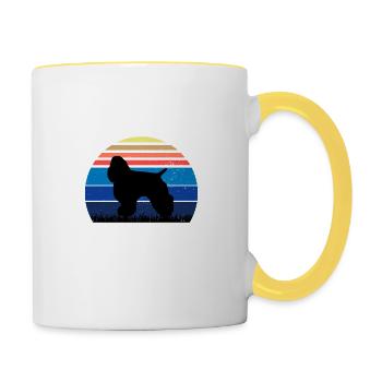 American Cocker Spaniel Dog Silhouette Retro Sun - Mug contrasté - blanc/jaune - Droite