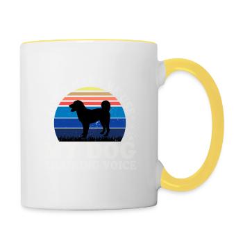 Appenzeller Sennenhund Hundesilhouette Retro Sonnenuntergang - Tasse zweifarbig - Weiß/Gelb - Rechts