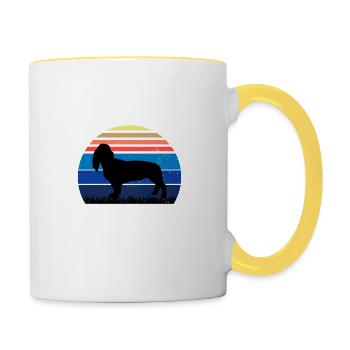 Basset Artesien Normand Dog Silhouette Retro Sun - Contrasting Mug - white/yellow - Right