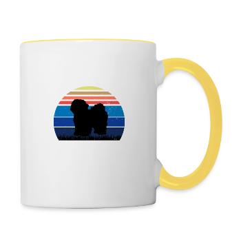 Bolognese Dog Lover Silhouette Vintage Sunset - Contrasting Mug - white/yellow - Right