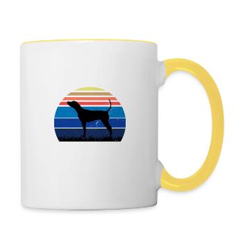Noir Et Tan Coonhound Chien Silhouette Rétro Soleil - Mug contrasté - blanc/jaune - Droite
