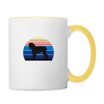 Noir Terrier Russe Chien Silhouette Rétro Coucher de Soleil - Mug contrasté - blanc/jaune - Droite