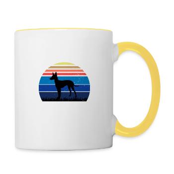 Cirneco Dell Etna Hund Liebe Silhouette Retro Sonnenuntergang - Tasse zweifarbig - Weiß/Gelb - Rechts