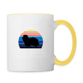 Coton De Tuléar Chien Amour Silhouette Vintage Coucher de Soleil - Mug contrasté - blanc/jaune - Droite