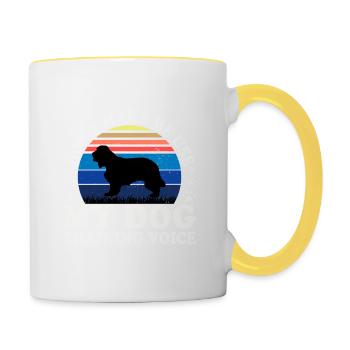 Cocker Spaniel Hund Liebhaber Silhouette Vintage Sonnenuntergang - Tasse zweifarbig - Weiß/Gelb - Rechts