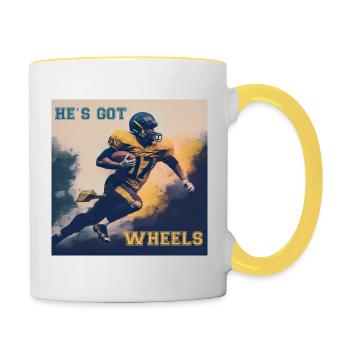He's Got Wheels, Schnelligkeit, American Football - Tasse zweifarbig - Weiß/Gelb - Rechts