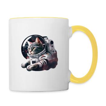 Katze im Weltall süßes Kätzchen Astronaut - Tasse zweifarbig - Weiß/Gelb - Rechts