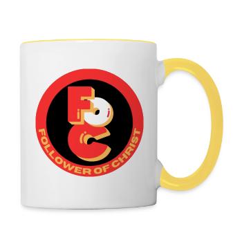 FOC Follower of Christ logo 4 - Contrasting Mug - white/yellow - Right