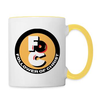 FOC Follower of Christ logo 5 - Contrasting Mug - white/yellow - Right