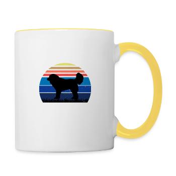 Georgischer Schäferhund Liebe Silhouette Retro Sonnenuntergang - Tasse zweifarbig - Weiß/Gelb - Rechts