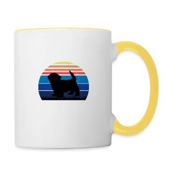 Chien Havenais Amoureux Silhouette Vintage Coucher De Soleil - Mug contrasté - blanc/jaune - Droite