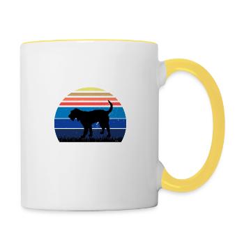 Griffon Nivernais Chien Amour Silhouette Rétro Coucher de Soleil - Mug contrasté - blanc/jaune - Droite