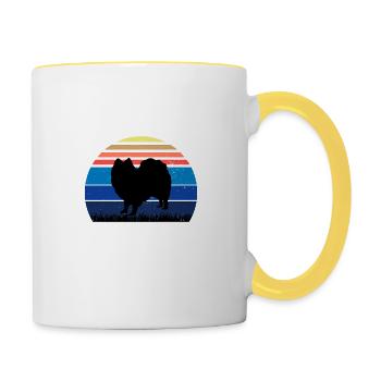 Indischer Spitz Hund Liebhaber Silhouette Vintage Sonnenuntergang - Tasse zweifarbig - Weiß/Gelb - Rechts