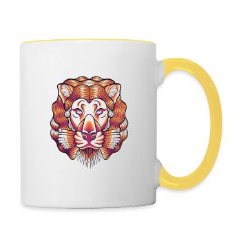 Lion line colorful art - Contrasting Mug - white/yellow - Right