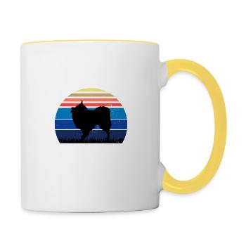 Volpino Italiano Hundeliebhaber Silhouette Retro Sonnenuntergang - Tasse zweifarbig - Weiß/Gelb - Rechts