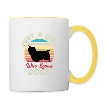 Australian Silky Terrier Dog Silhouette Retro Sun - Contrasting Mug - white/yellow - Right