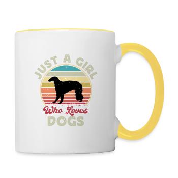 Borzoi Dog Lover Silhouette Vintage Sunset - Contrasting Mug - white/yellow - Right