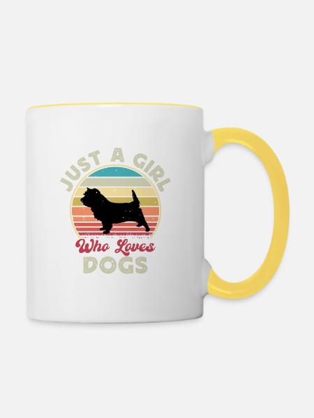 Cairn Terrier Hundeliebhaber Silhouette Vintage Sonnenuntergang - Tasse zweifarbig - Weiß/Gelb