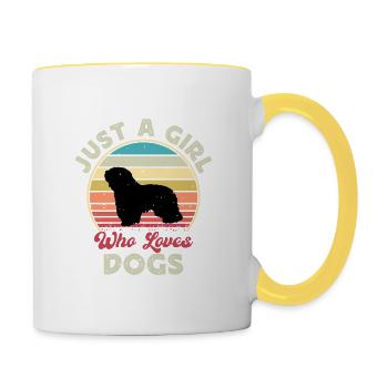 Cao Da Serra De Aires Hund Silhouette Retro Sonnenuntergang - Tasse zweifarbig - Weiß/Gelb - Rechts