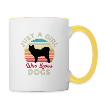 Canadian Eskimo Dog Love Silhouette Vintage Sunset - Mug contrasté - blanc/jaune - Droite
