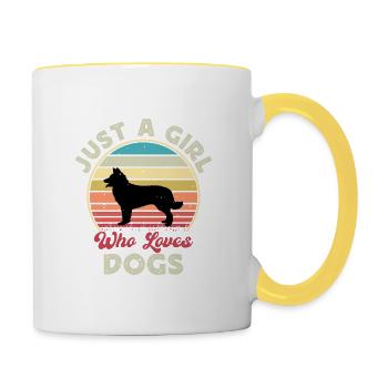 Chien de berger croate Amour Silhouette Rétro Coucher de soleil - Mug contrasté - blanc/jaune - Droite