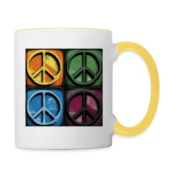 Colorful Peace Symbols - Contrasting Mug - white/yellow - Right