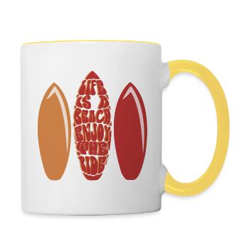 Das Leben ist ein Strand, genießen Sie die Fahrt 3 Planches - Tasse zweifarbig - Weiß/Gelb - Rechts