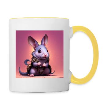 Fantasy Rodent Warrior Artwork for Kids Fancy Rat - Contrasting Mug - white/yellow - Right