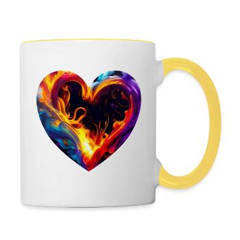 Cœur coloré avec feu - Mug contrasté - blanc/jaune - Droite