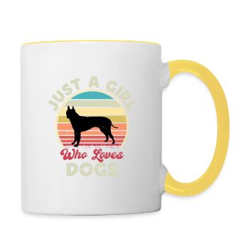 Englischer weißer Terrier Hund Silhouette Retro Sonnenuntergang - Tasse zweifarbig - Weiß/Gelb - Rechts