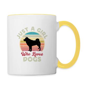 Finnischer Spitz Hundeliebhaber Silhouette Vintage Sonnenuntergang - Tasse zweifarbig - Weiß/Gelb - Rechts