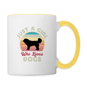 Georgischer Schäferhund Liebe Silhouette Retro Sonnenuntergang - Tasse zweifarbig - Weiß/Gelb - Rechts