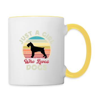 Schnauzer Géant Chien Amour Silhouette Vintage Coucher de Soleil - Mug contrasté - blanc/jaune - Droite