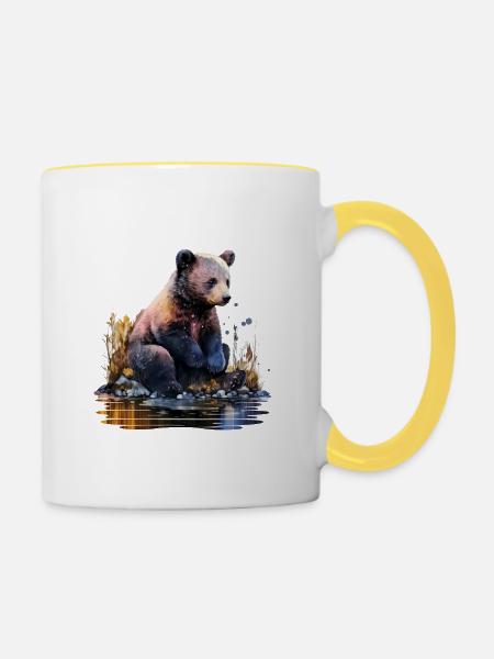 Bären Baby - Tasse zweifarbig - Weiß/Gelb