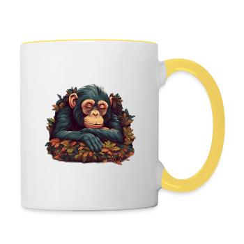 sleeping chimpanzee - Contrasting Mug - white/yellow - Right