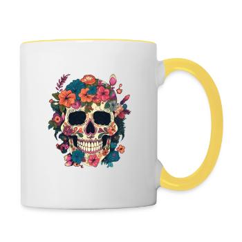 Skull composed of flower - Contrasting Mug - white/yellow - Right