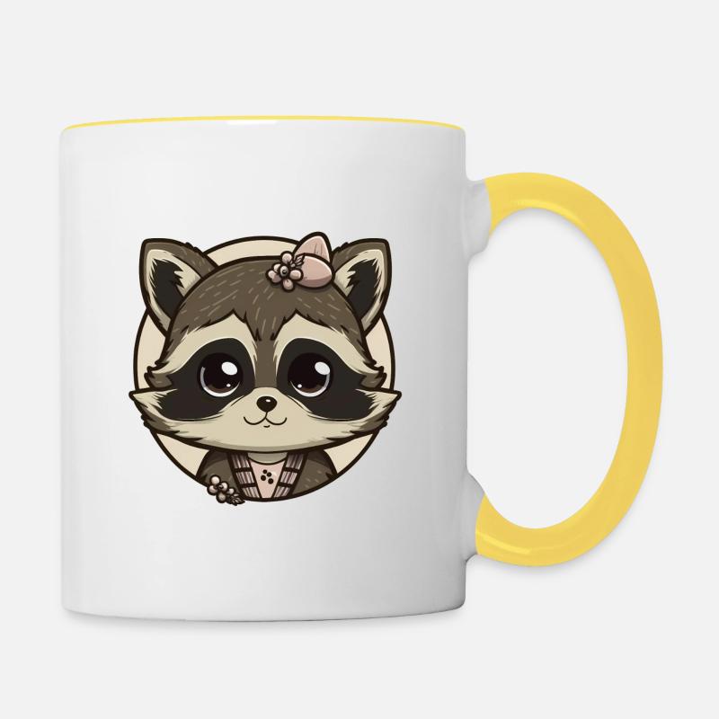 Söt tvättbjörnflicka - Tvåfärgad mugg - vit/gul